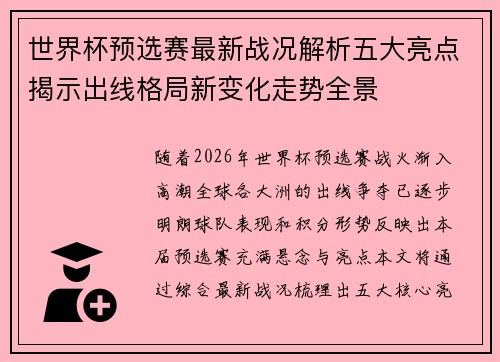 世界杯预选赛最新战况解析五大亮点揭示出线格局新变化走势全景